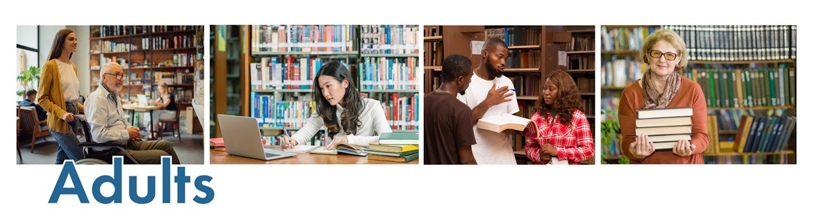 Four images of adults using the Library.