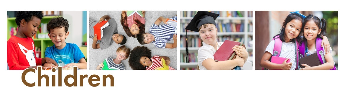 Four images of children using the Library.