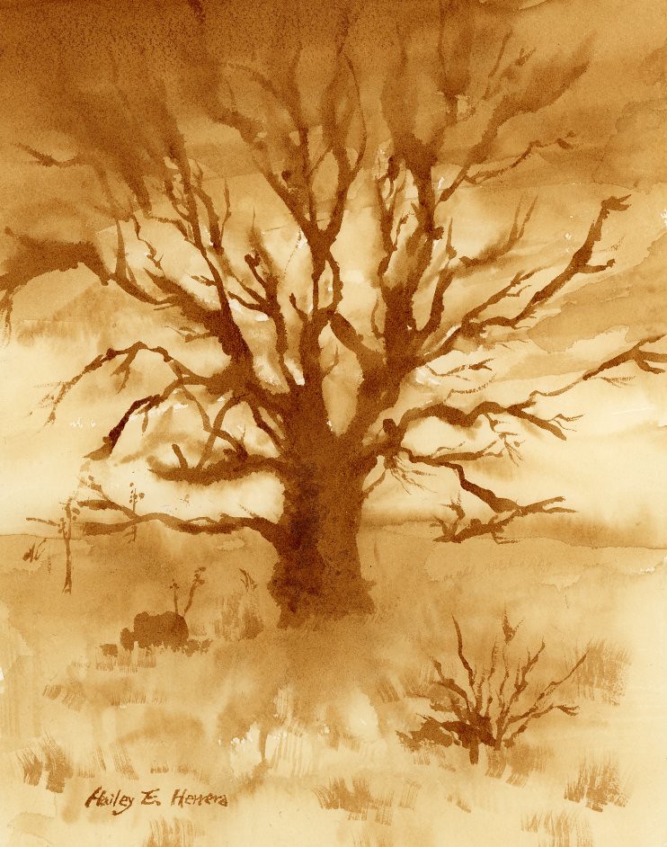 Beautiful tree painted with coffee.