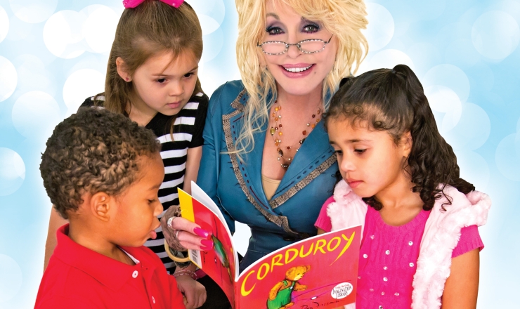 Dolly Parton’s Imagination Library showing Dolly with a book and three young children